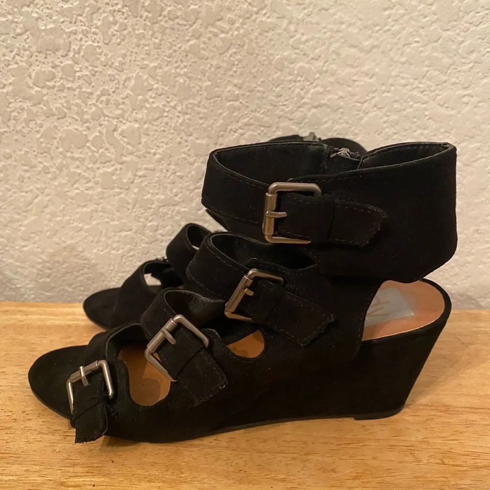 DV Vita Black Wedge Sandals with Buckles